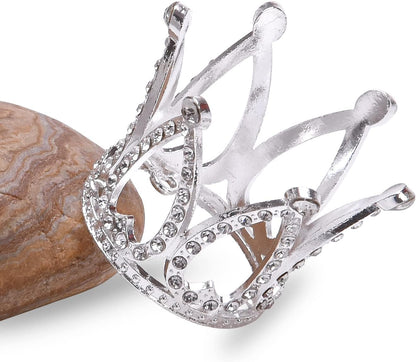 2Pcs Mini Infant Crown Baby Princess Tiara Cake Topper Crystal Rhinestone Small Gold Cupcake Crown for Newborn Photo Prop Royal Prince Themed Birthday Wedding Christmas Party Decorations