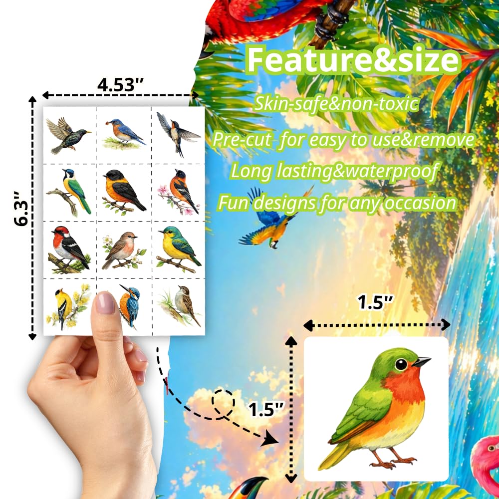 96PCS Tropical Flower Hawaiian Temporary Tattoos Pre-Cut - Hibiscus Plumeria Stickers Beach Summer Hawaiian Birthday Party Decorations, Supplies & Favors - School Gifts Rewards Prizes for Girls Women