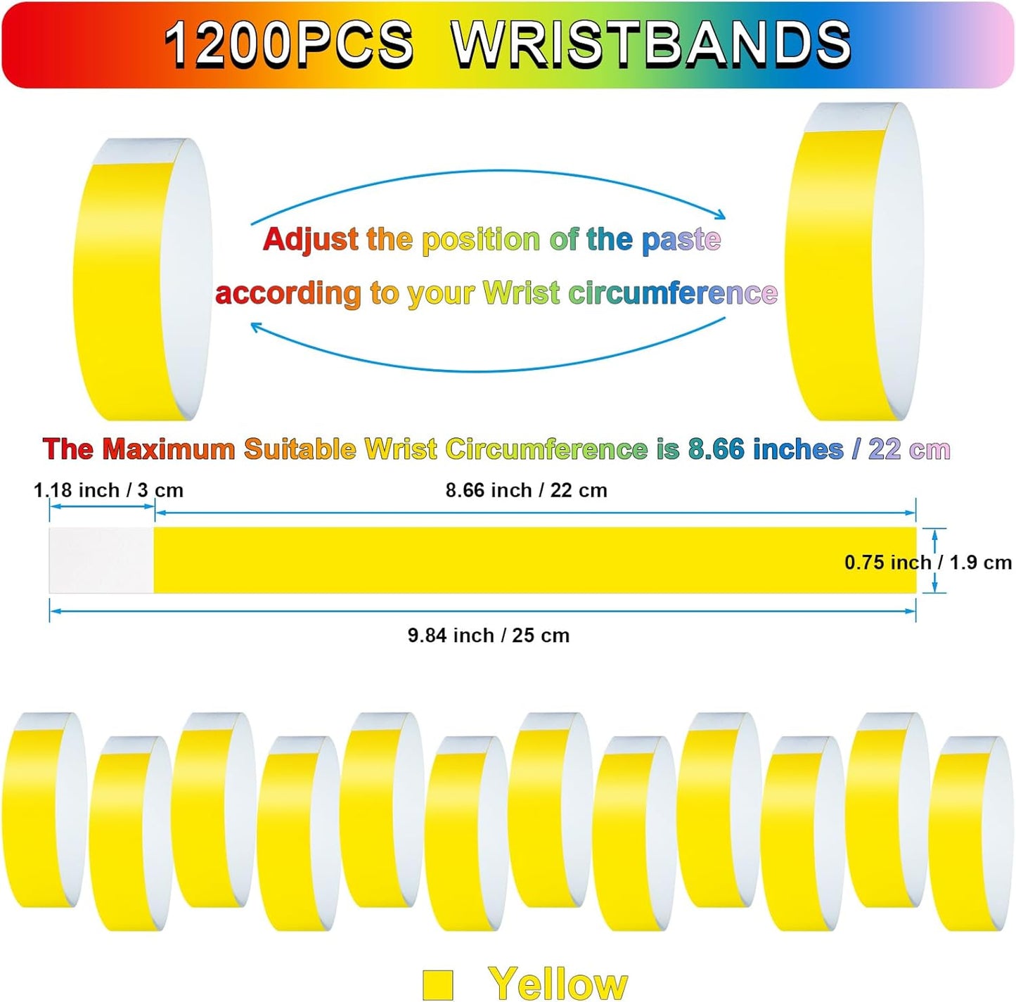 1200 Pcs Plastic Paper Wristbands for Events Neon Color Wrist Bands Concert Identification Wristbands Paper Bracelets Wristbands Party Hand Bands (Multicolor)