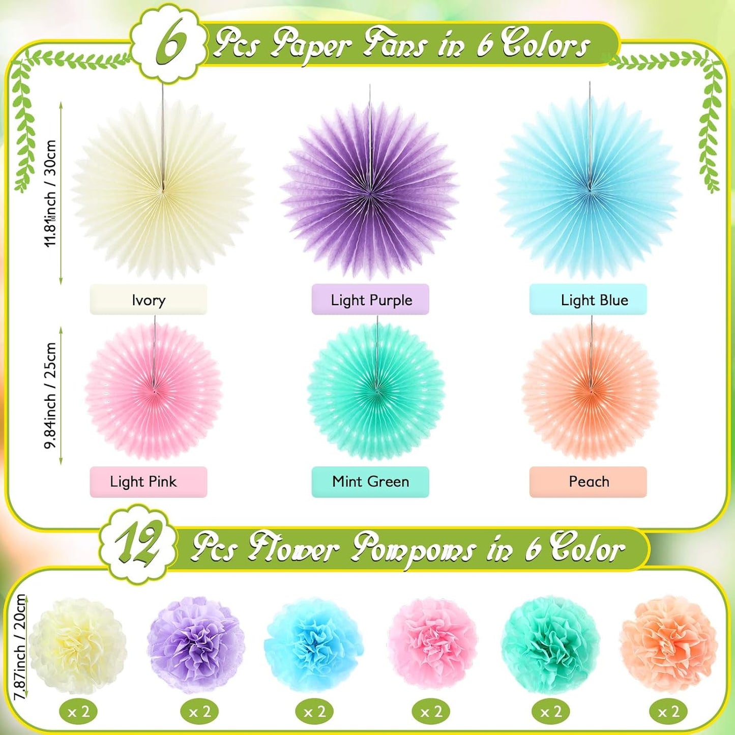 Kosiz 18 Pcs Pastel Rainbow Party Decorations Pastel Paper Fans 3D Floral Tissue Pom Poms Pink Hanging Paper Flowers Garland Classroom Home Wall Decor Birthday Baby Shower Bridal Wedding Supplies