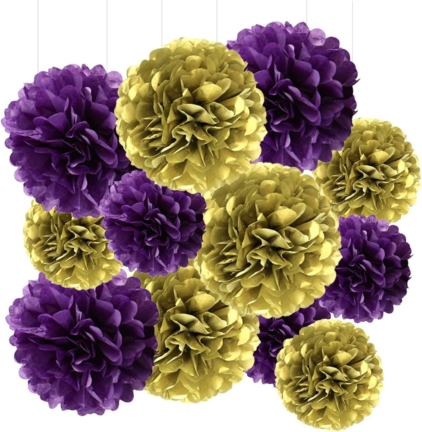 Black and White Tissue Paper Pom Poms Hanging Tissue Flowers Poms Decorations Pack of 12 for Wedding, Birthday,Party Backdrop Decor ect. (12", 10",Tissue Paper Flowers)