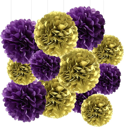 Black and White Tissue Paper Pom Poms Hanging Tissue Flowers Poms Decorations Pack of 12 for Wedding, Birthday,Party Backdrop Decor ect. (12", 10",Tissue Paper Flowers)