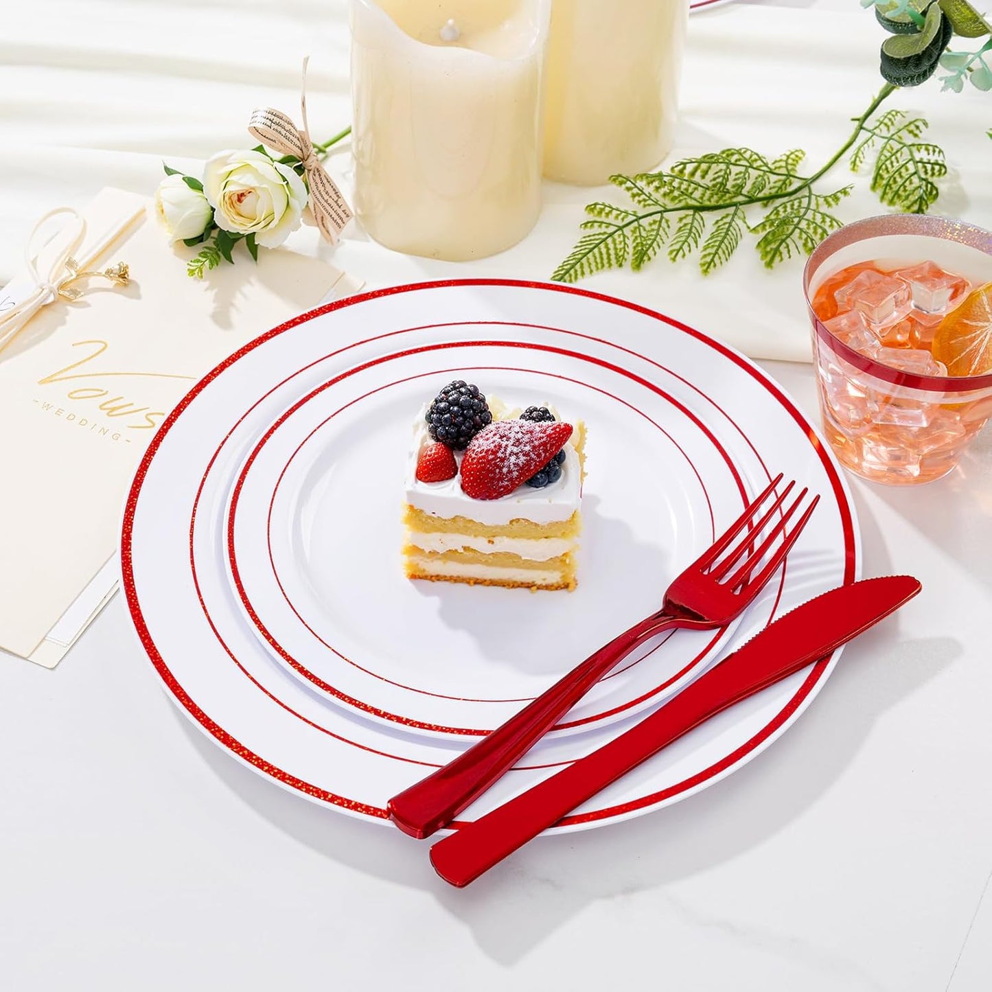 WELLIFE 350-Piece Gold Disposable Plates and Cutlery Set - Premium 10.25" Dinner Plates, 7.5" Dessert Plates, 9oz Cups & Cutlery for Weddings, Catering Events - 50 Guest Service - Elegant & Sturdy