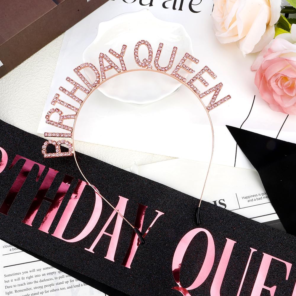 Birthday Sash & Crown for Women - Tiara Headband, Girls' Decorations Accessories
