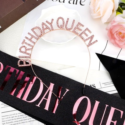 Birthday Sash & Crown for Women - Tiara Headband, Girls' Decorations Accessories