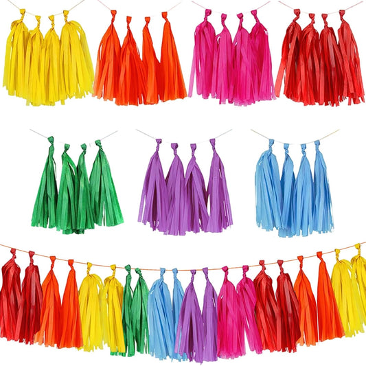 35Pcs Rainbow Tassel Garland Gay Pride Tissue Paper Tassel Banner DIY Hanging Glitters Multicolor Paper Birthday Party Decorations for Wedding Christmas Marches Events Festival Party Supplies