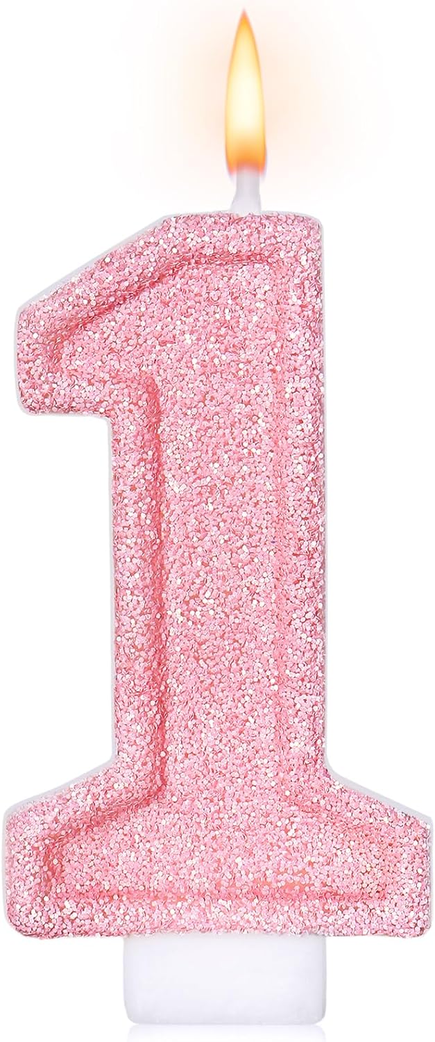 Cute Number 3 Birthday Candle, Glitter Pink Number Candles, Birthday Cake Topper Decoration, Party Supplies Anniversary Celebrations