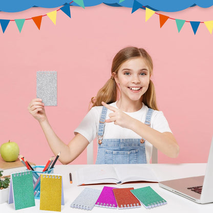 Seajan 24 Pcs Glitter Mini Spiral Notepads for Kids Party Favors Small Prism Notebooks 3.9 x 2.4 Inch Colorful Flash Memo Pads for Girls and Boys Birthday Gift Classroom Rewards 20 Pages Each