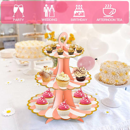 Soleebee 3-Tier Cupcake Stand, Cardboard Cupcake Tower, Dessert Cup Cake Stand Tower for Birthday Wedding Party Decoration, Cupcake Tier Stand 1 Set (Black)