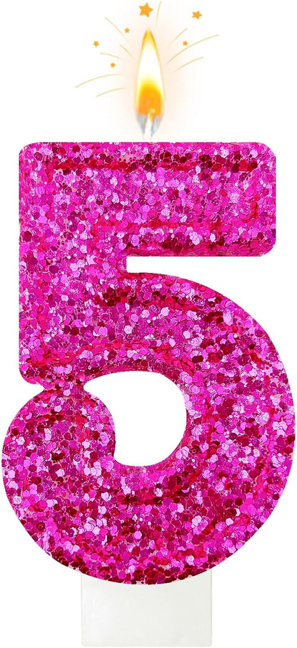 Birthday Number Candles, Glitter Number Candle Cake Decorations with Sequins, Cupcake Decorations for Girls, Women, Party Anniversary Celebrations (Number 6, Purple)