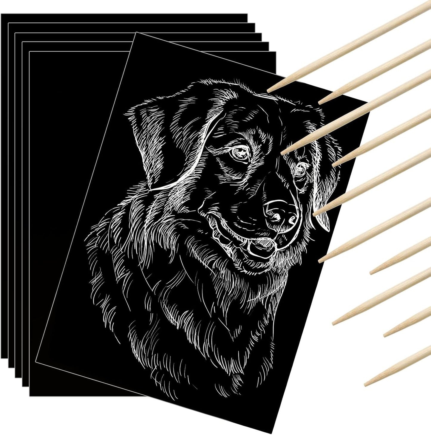 Gersoniel 60 Pieces Scratch Paper Craft Art Set Adults Scratchboard Kits 7.2 x 5 Inch Black Scratch Off Paper Scratchboard Pad Art Supplies with Wooden Stylus for DIY Birthday Party Gift Supplies