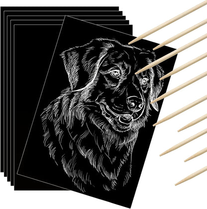 Gersoniel 60 Pieces Scratch Paper Craft Art Set Adults Scratchboard Kits 7.2 x 5 Inch Black Scratch Off Paper Scratchboard Pad Art Supplies with Wooden Stylus for DIY Birthday Party Gift Supplies