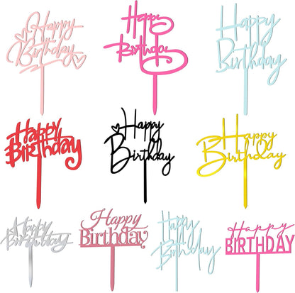 10 PCS Black Happy Birthday Cake Topper Acrylic Cupcake Topper A Series of Birthday Cake Supplies Decorations
