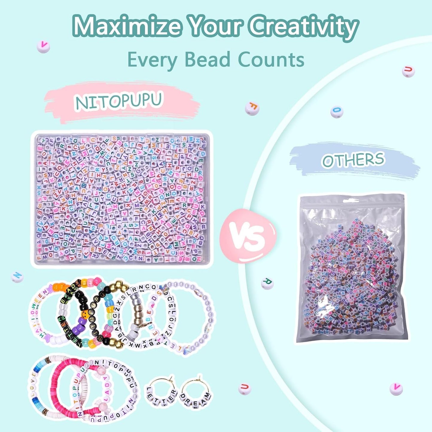 1000Pcs Glow Letter Beads Acrylic Alphabet Bead Glow in The Dark, 4x7 mm Round Beads for Friendship Bracelets and DIY Crafts