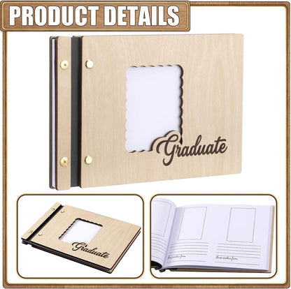 Marspark Graduation Guest Book Set 16 x 9" 90 Pages Wooden Scrapbook Photo Album Photo Guest Book Sign with Pen Graduation Memory for College Gift Congratulations Grad Party Decorations