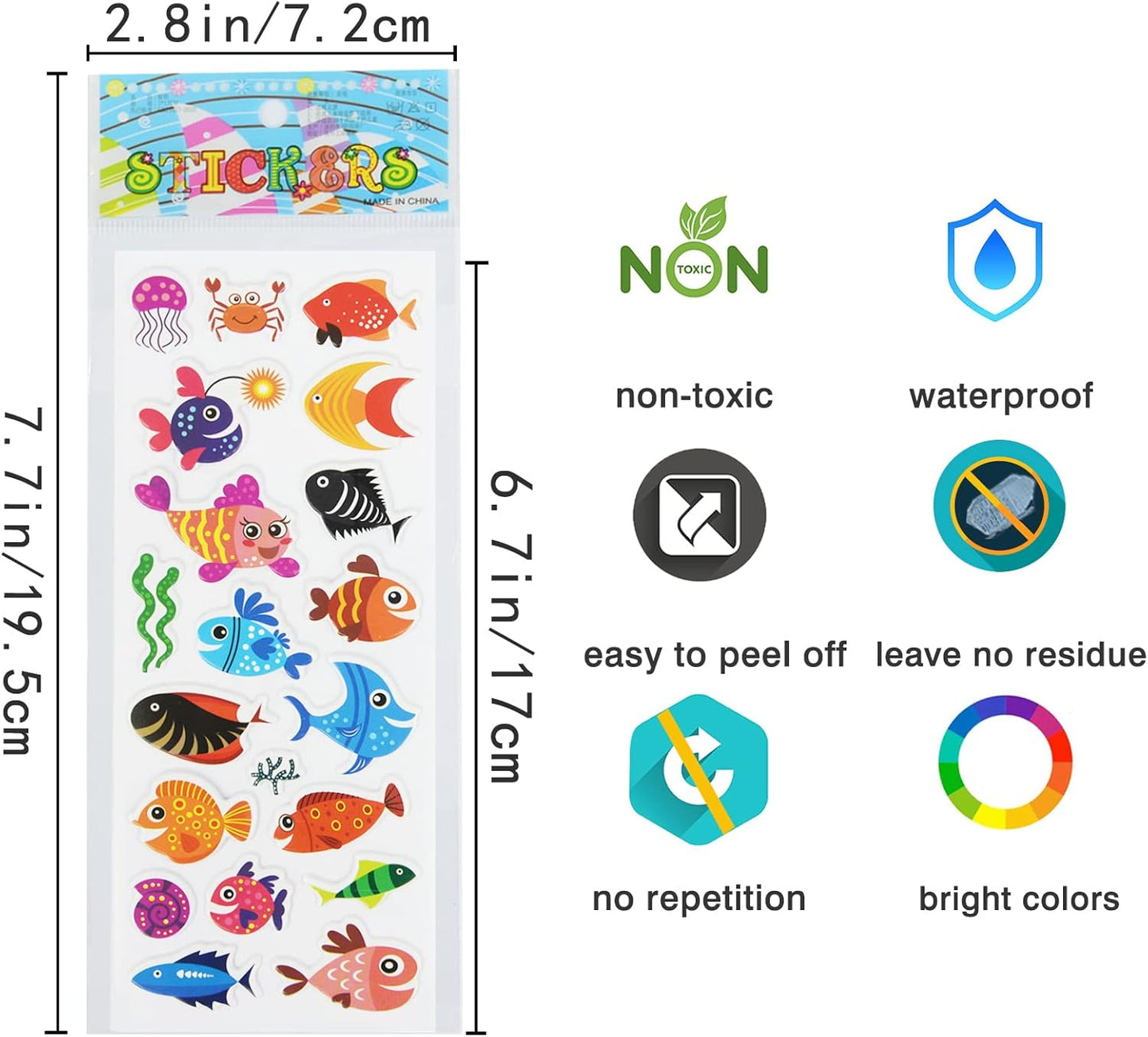 24 Sheets(500+) 3D Puffy Stickers for Toddlers Kids, Bulk Preschool Sticker Sheets for Reward, Craft, Scrapbooking Including Animal, Fruits, Dinosaurs, Fish and More