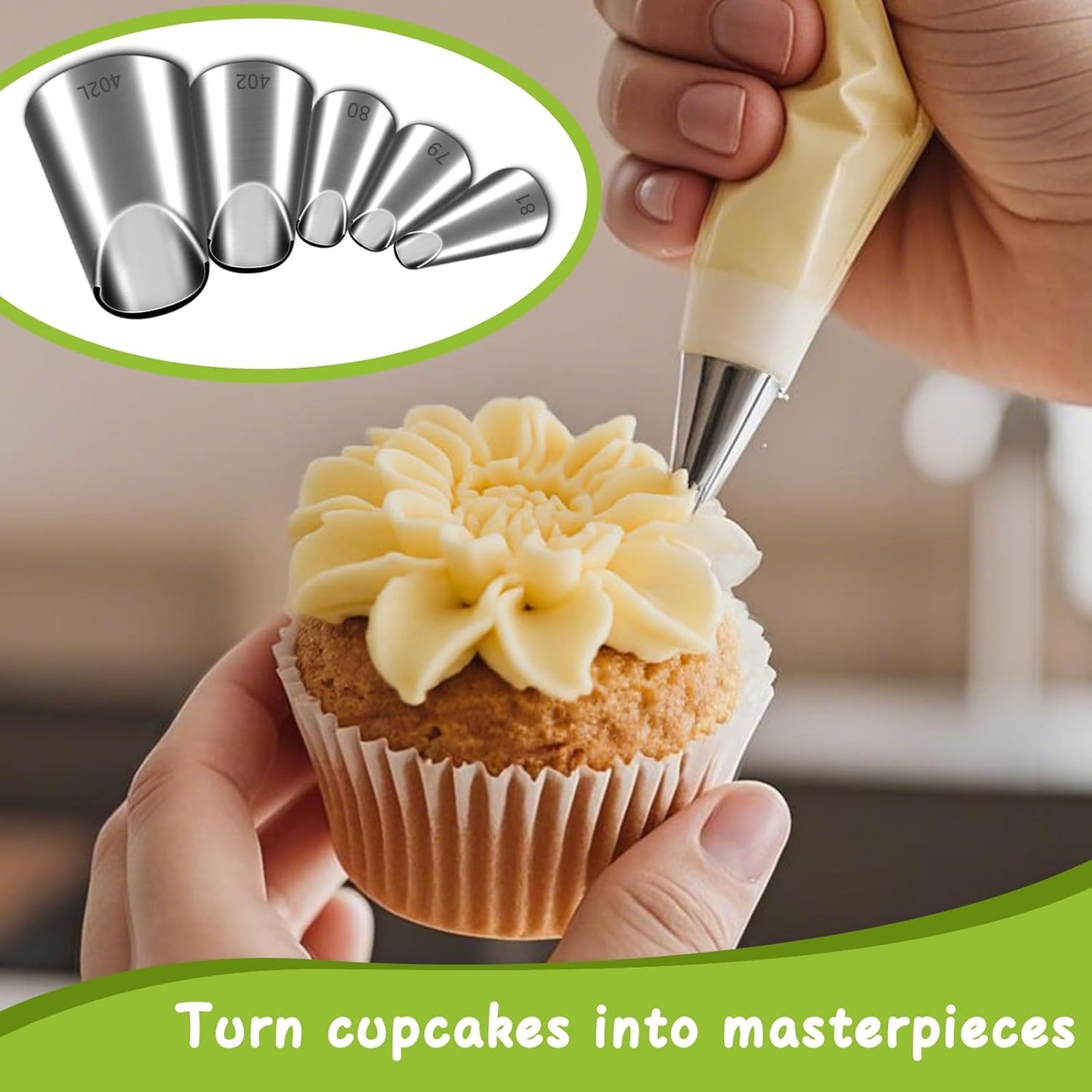 Suuker 5 Pieces Rose Flower Piping Tips Set,Stainless Steel Cake Decorating Tips, Frosting Icing Tips for Cupcakes, Cake, Cookie and Decorating（402L 402 79 80 81）