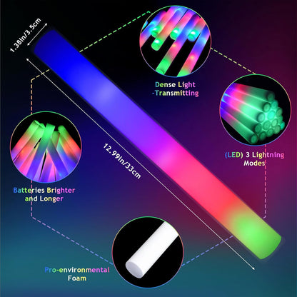 30pcs Foam Light up Sticks Bulk, Glow in the Dark Party Supplies with 3 Flashing Modes, Glow Wands for Birthday, Wedding, Concert, Outdoor Camping, Raves Foam Sticks