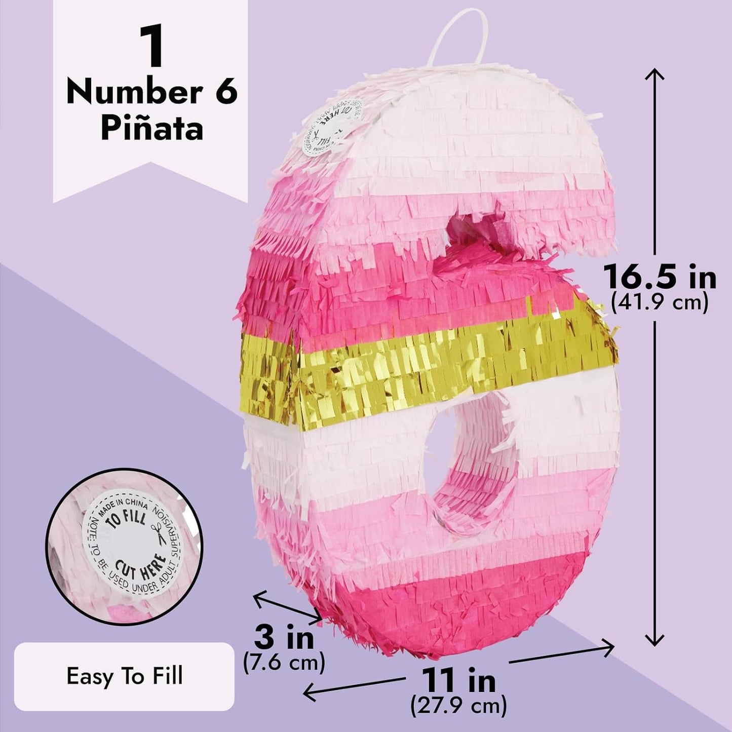 Number 5 Pinata, Pink and Gold Foil for Girls 5th Birthday Party Decorations (Small, 16.5 x 11.6 x 3 In)
