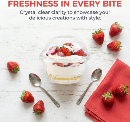 Lyellfe 100 Pack Dessert Cups with Dome Lids, 5 oz Clear Plastic Cups, Disposable Ice Cream Cups for Take Away Food Dessert Cupcake and Fruit