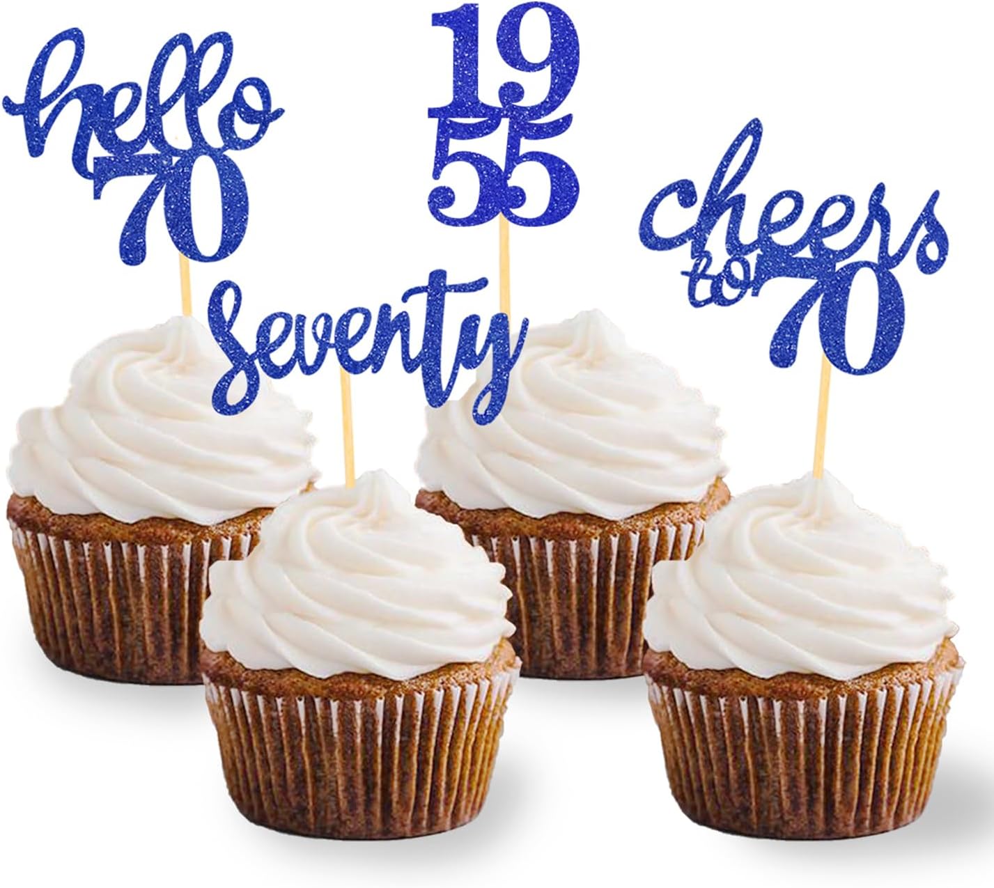 24 Pcs Glitter 70th Birthday Cupcake Toppers for Celebrating 70th Birthday Party Decorations for Seventy Years Old Birthday Party Supplies (Rose Gold2)