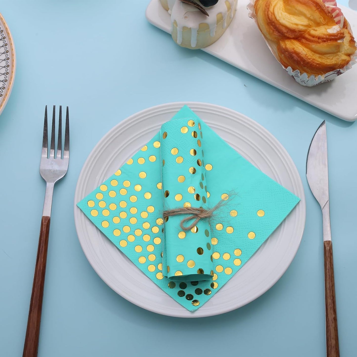 100PCS Blue Party Napkins Gold Dot Cocktail Paper Napkins Beverage Napkin for Birthday Wedding Dinner Disposable Supplies