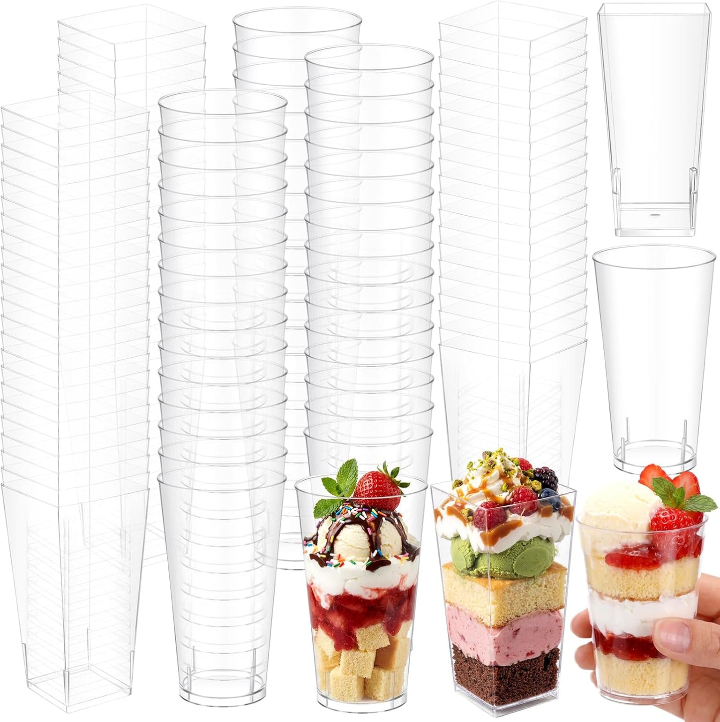 Uiifan 500 Pack 3 oz Mini Dessert Cups Tall Clear Plastic Parfait Cups for Desserts, Appetizers, Mousse Chocolate Dessert(Square Shape)
