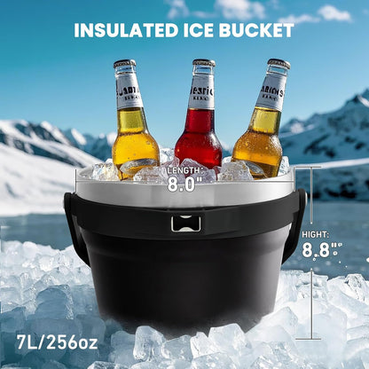 COKTIK 7L Insulated Ice Bucket with Lid，Double Wall Vacuum Stainless Steel Beverage Bucket Keeps Frozen Longer，Holds 6 Longnecks or 3 Bottles of Wine，for Cocktail, Champagne, Large Parties(Blue)