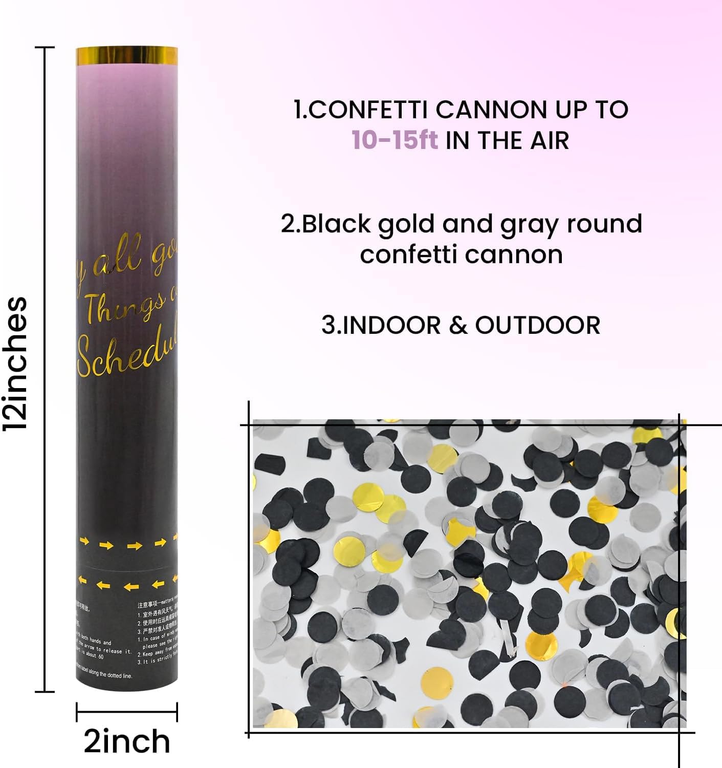 Confetti Cannon Rose Gold Confetti Poppers 12 Pack Confetti Party Cannon Bulk Pink Foil Party Poppers Shooters Mylar Popper for Wedding,Birthday,Graduations,New Year Celebration