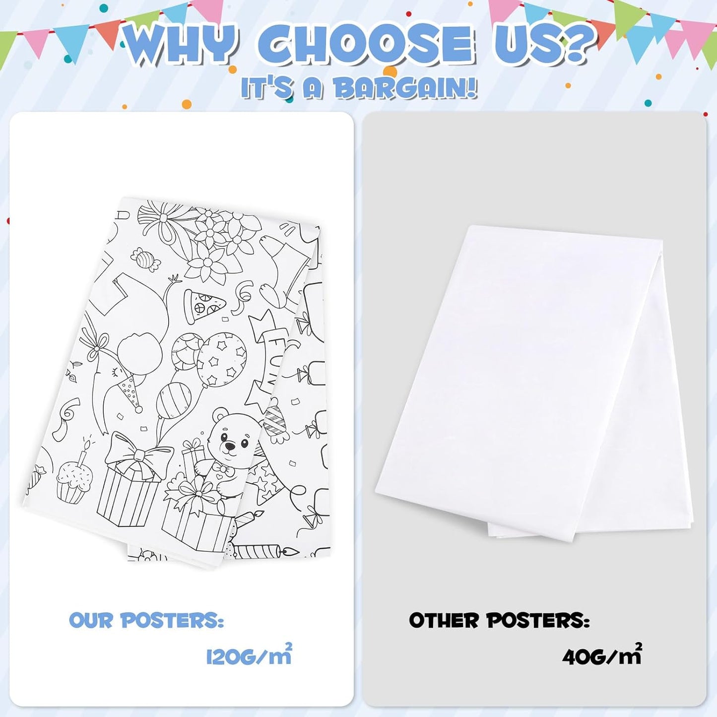 Happy Birthday Giant Coloring Poster/Tablecloth, 30 x 72 Inch Birthday Craft for Kids Art Crafts Paper Banner Kid Games Activities,Coloring Tablecloth Crafts for Classroom Wall School Home Parties