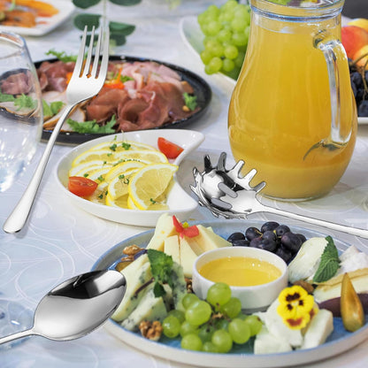 Stainless Steel Serving Utensil Set 10-Piece Buffet Flatware Catering Silverware with Bread Tong,Cake Spatula,Serving Ladles,Salad Fork,Cheese Knife,Large Spoon for Parties Buffet