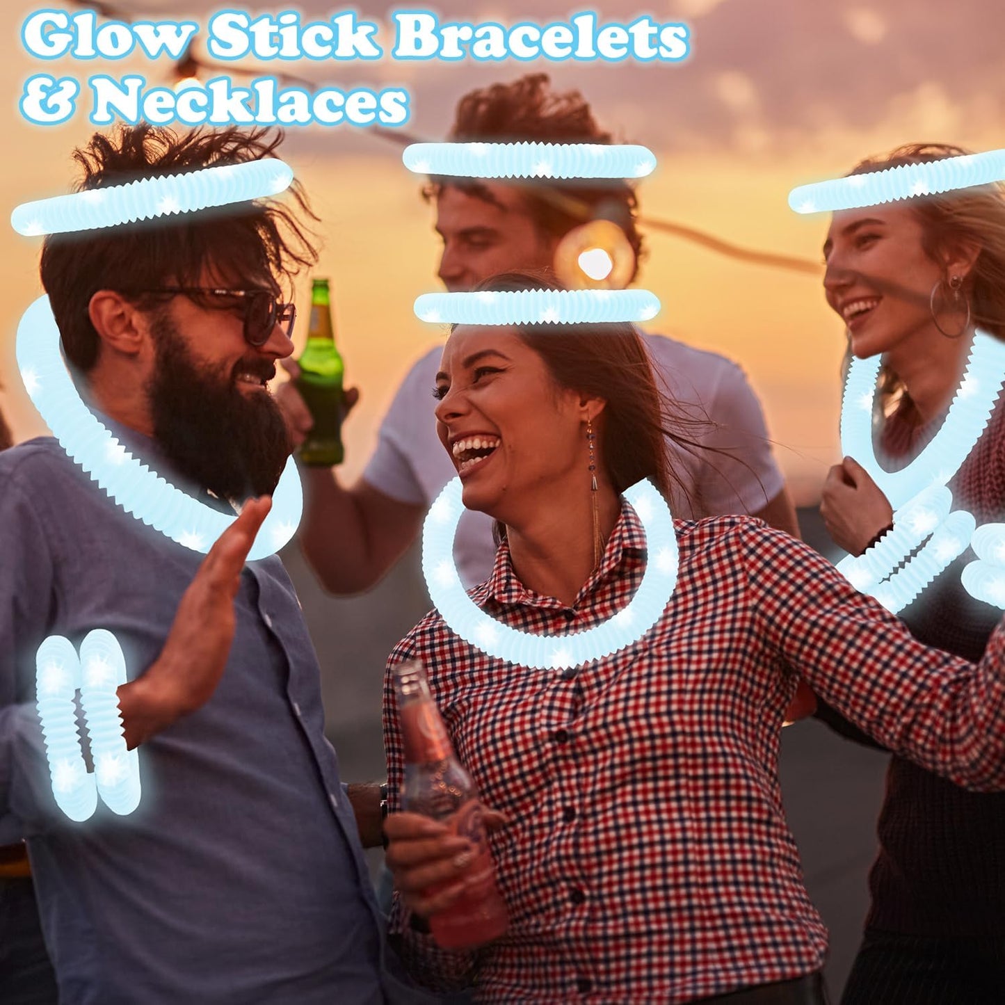 Orange Glow Sticks Party Favors Supplies for Kids 24 PCS,4th of July LED Light up Pop Tubes for Toddlers,Neon Necklaces Bracelets Accessories,Birthday Dance Party 250th Anniversary Camping Toys Gifts