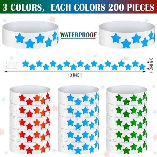 Teling 600 Pack Neon Star Wristbands Paper Wristbands for Events Adhesive Event Bands Arm Bands for Events Party Favor Bracelets for Birthday Wedding Neon Glow Party(Mixed Colors)