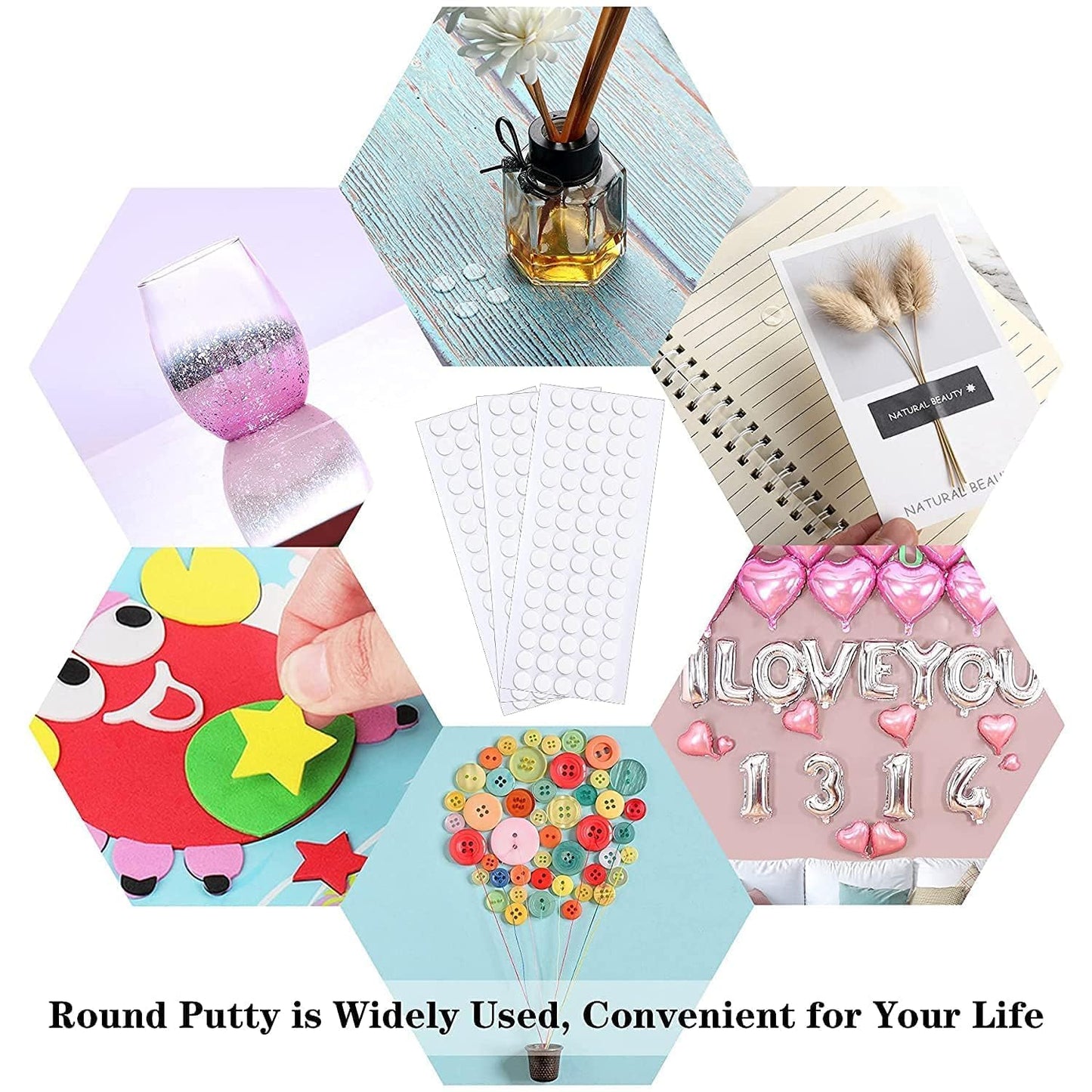 JANYUN 140 Pieces Adhesive Dots,Removable Round Putty Clear Tack No Trace Small Tape Stickers for Wall Hanging Festival Poster Office Party Decoration Picture Crafts