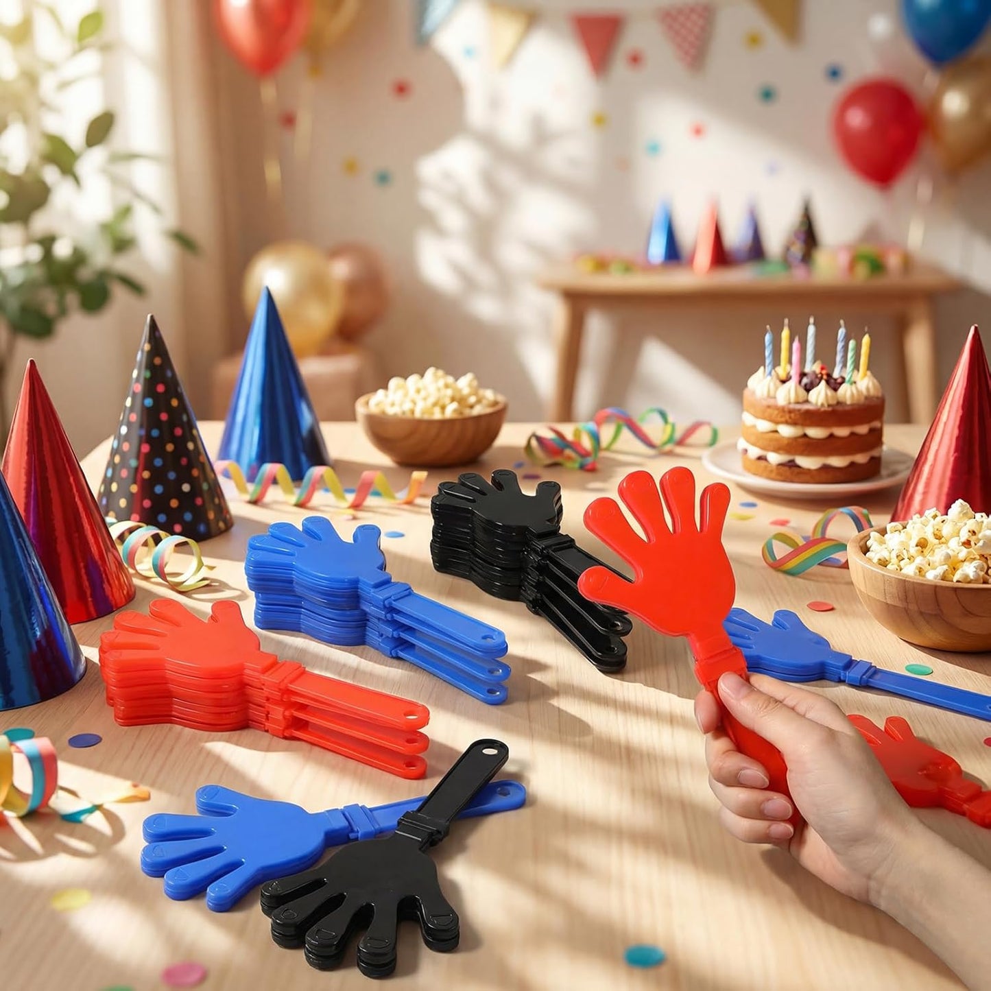 Junkin 48 Pcs Hand Clappers Bulk 7. 5 x 3. 5 Inches Noise Makers Party Favors Clapping Noise Maker Clacker for Birthdays Game Prizes Rewards Football Sporting Events Cheers Supplies (Black,White)