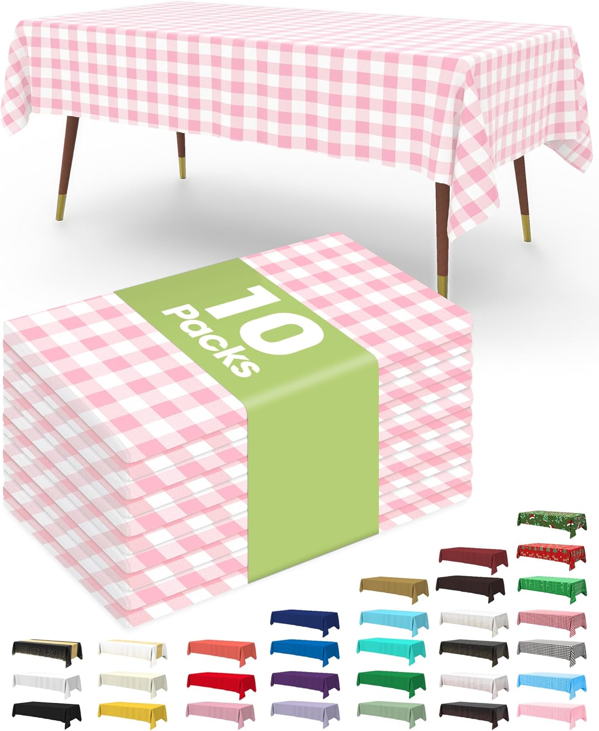 Pureegg Plastic Table Cloth 10 Pack, 54 x 108 Inch Disposable Table Cloths for Party, Picnic and Wedding, Rectangle, White - Colors B