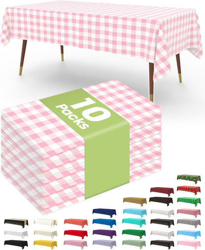 Pureegg Plastic Table Cloth 10 Pack, 54 x 108 Inch Disposable Table Cloths for Party, Picnic and Wedding, Rectangle, White - Colors B