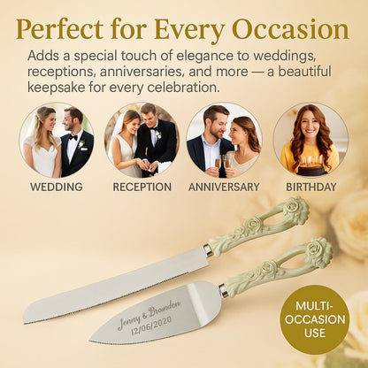 GIFTS INFINITY Personalized Wedding Cake Knife and Server Set with Engraving – Cake Cutting Utensil Set, Keepsake Gift for Wedding, Anniversary, Reception, Birthday & Other Occasions (CH-101WB)
