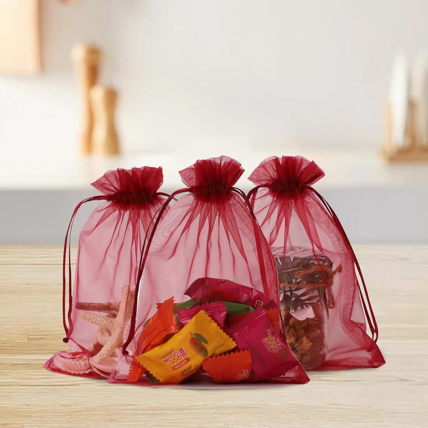 Wudygirl 100pcs 5X7 Inches White Organza Bags Christmas Drawstring Pouches Party Wedding Favor Bags Goodie bags(White 5x7)