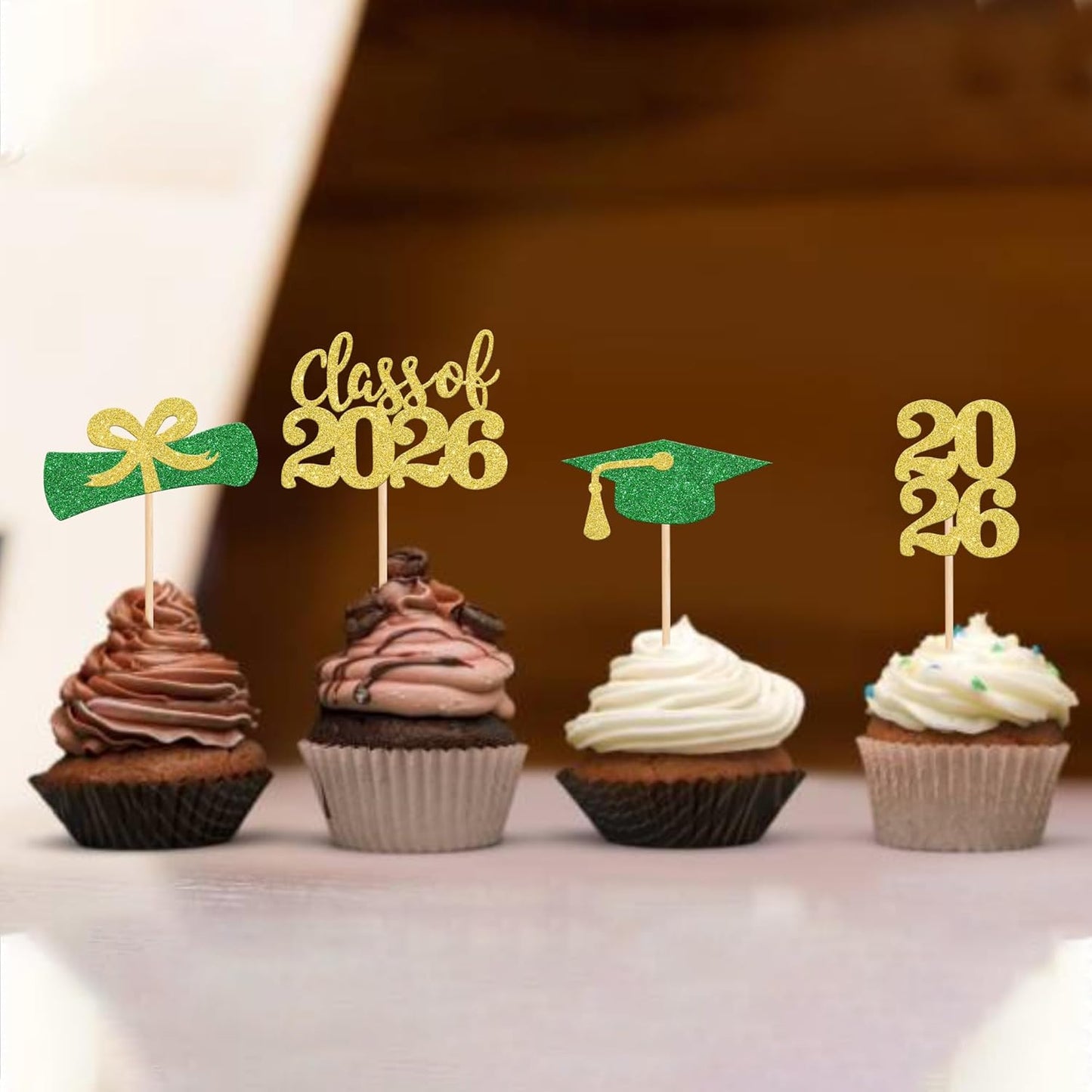 36 PCS 2026 Graduation Theme Cupcake Toppers Glitter Class of 2026 Grad Cap Diploma Cupcake Picks 2026 Graduation Theme Party Cake Decorations Supplies Deep Blue