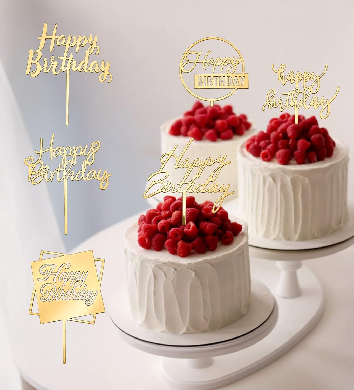 6 Pcs Black Happy Birthday Cake Toppers Set, Acrylic Cake Decoration for Birthday Party