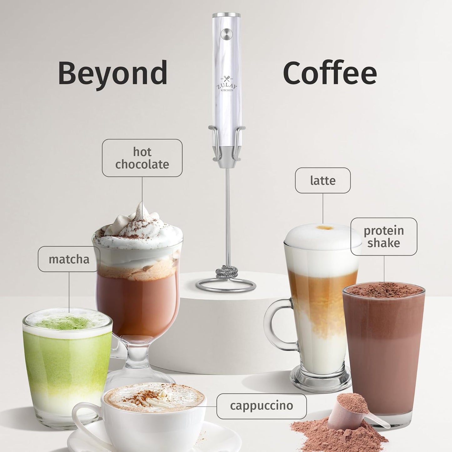 Zulay Kitchen Powerful Milk Frother Wand With Duracell Batteries - Ultra Fast Handheld Drink Mixer - Electric Whisk Foam Maker for Coffee, Lattes, Cappuccino & Matcha - Z1 Motor - Black - Colors A