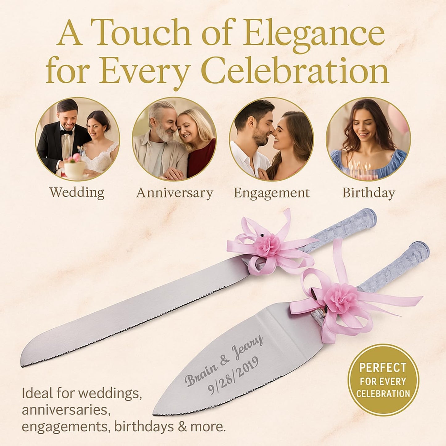 GIFTS INFINITY Personalized Wedding Cake Knife and Server Set with Engraving – Cake Cutting Utensil Set, Keepsake Gift for Wedding, Anniversary, Reception, Birthday & Other Occasions (CH-101WB)