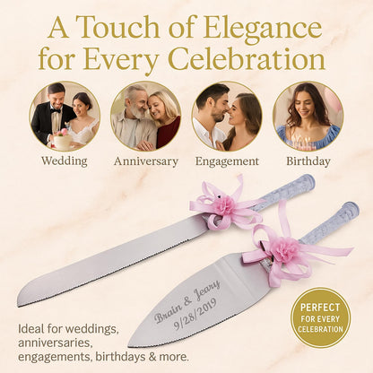 GIFTS INFINITY Personalized Wedding Cake Knife and Server Set with Engraving – Cake Cutting Utensil Set, Keepsake Gift for Wedding, Anniversary, Reception, Birthday & Other Occasions (CH-101WB)