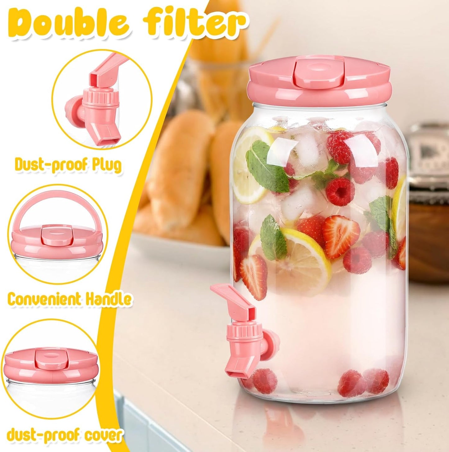 Havawish 2 Pcs 1 Gallon Plastic Beverage Dispenser with Spigot Clear Summer Kitchen Fridge Drink Dispenser for Parties Lemonade Juice Tea Beer Cold Water (Red,Cylinder)
