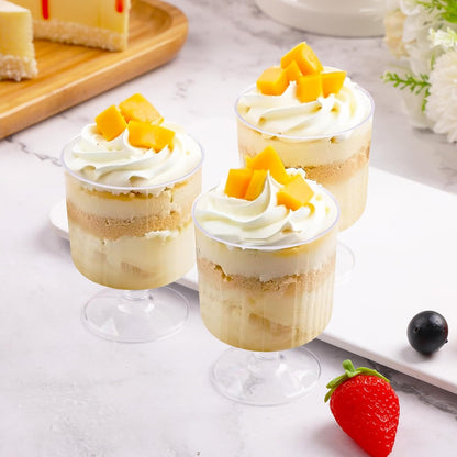 200 Pcs Dessert Cups with Spoons - 5 OZ Mini Clear Plastic Dessert Parfait Cups - Square Shooter Cup Round Goblet for Party Appetizer Fruit Pudding Ice Cream Cake