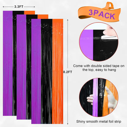 Voircoloria 3 Pack 3.3x8.2 Feet Gold Foil Fringe Backdrop Curtains, Tinsel Streamers, Fringe Backdrop for 2025 New Years Eve, Graduation, Birthday, Baby Shower, Gender Reveal, Disco Party - Colors B