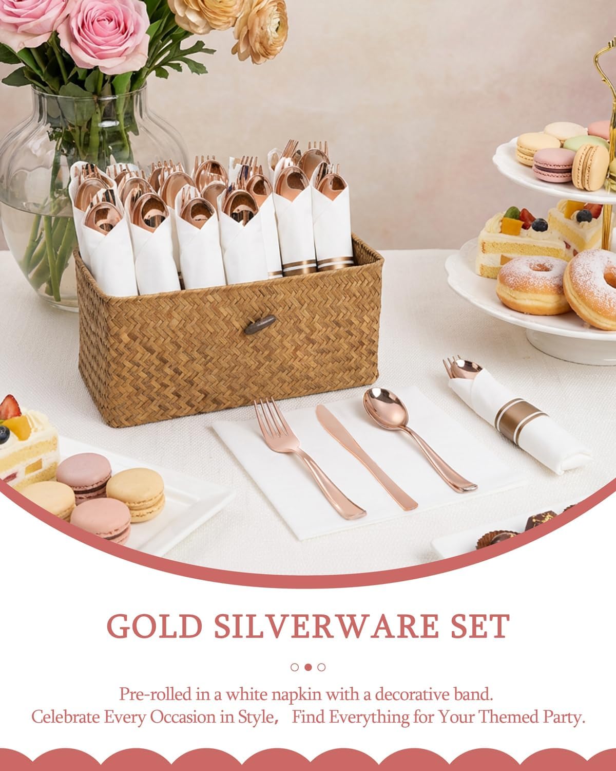 Supernal 240 Silver Plastic Silverware Set - 60 Sets Pre Rolled Napkins with Cutlery - Mirror Polished Real Look Disposable Silver Utensils- Elegant Heavy Duty Flatware for Weddings & Catering