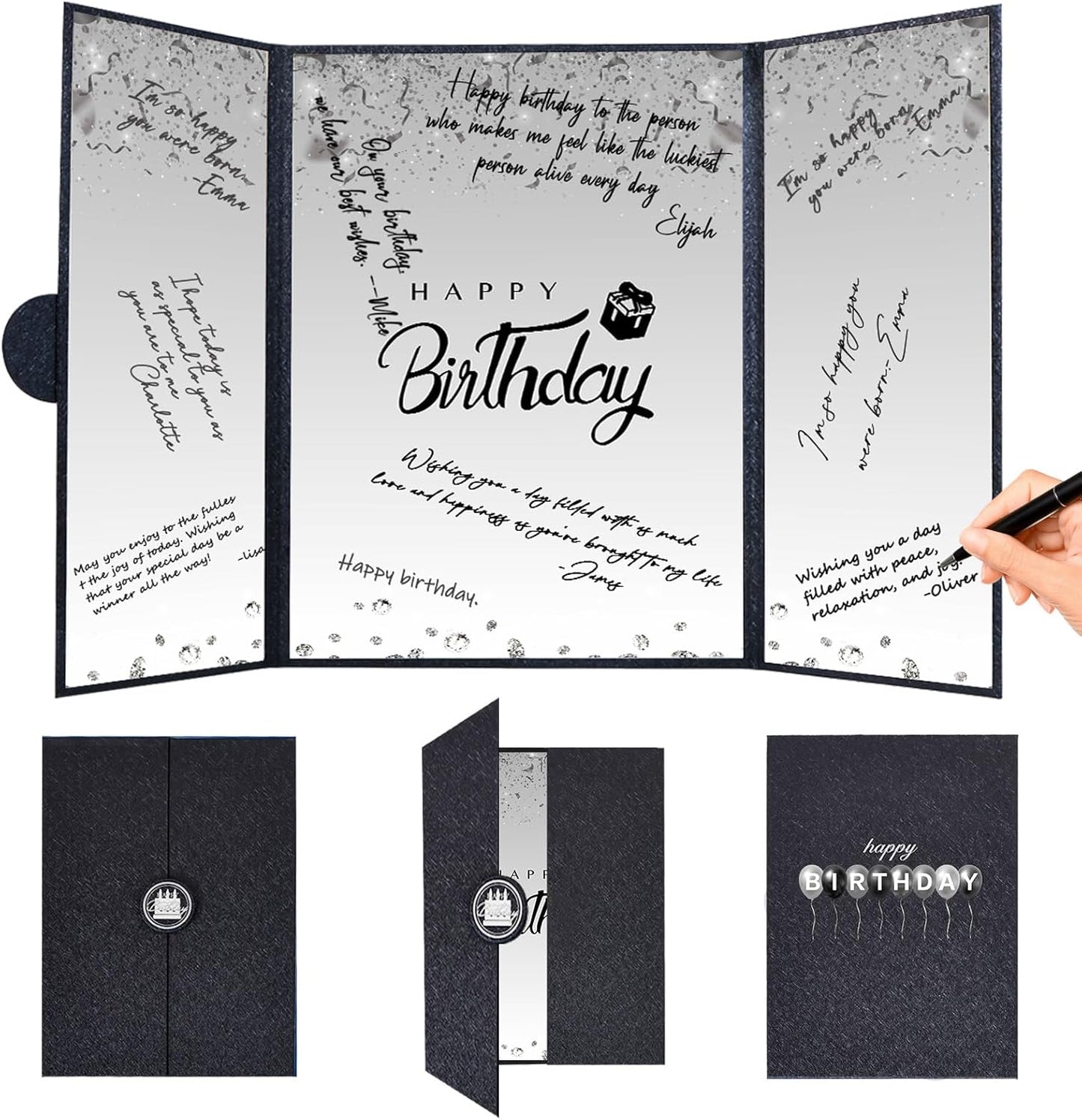 Crenics Black and White Birthday Decorations Women Men, Creative Birthday Guest Signature Book Alternative 18" x 12", Great Party Gifts for Girls or Boys