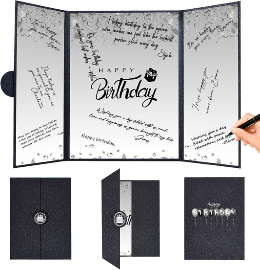 Crenics Black and White Birthday Decorations Women Men, Creative Birthday Guest Signature Book Alternative 18" x 12", Great Party Gifts for Girls or Boys